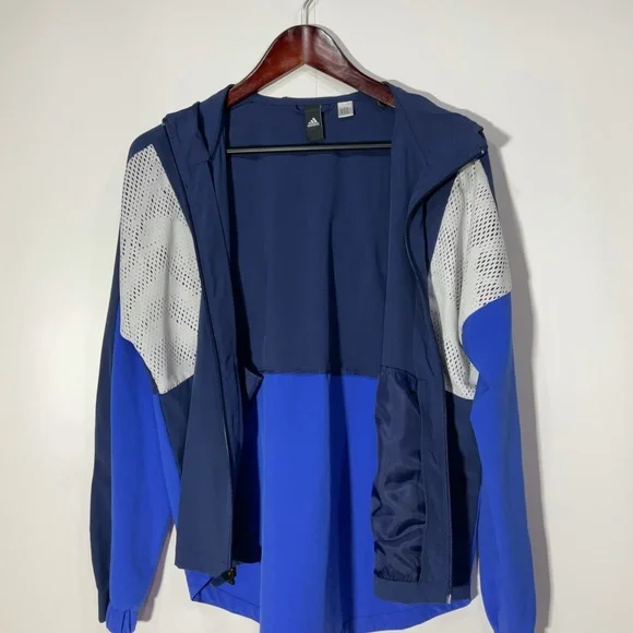 Adidas Jacket, Windbreaker, Blue & White, Zip-Up, Size See Measurements - Picture 3 of 14